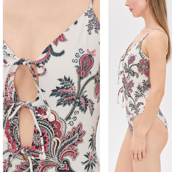 SEA NEW YORK NWT Cassandra Paisley Print Tie One Piece Swinsuit Size M - Picture 4 of 16